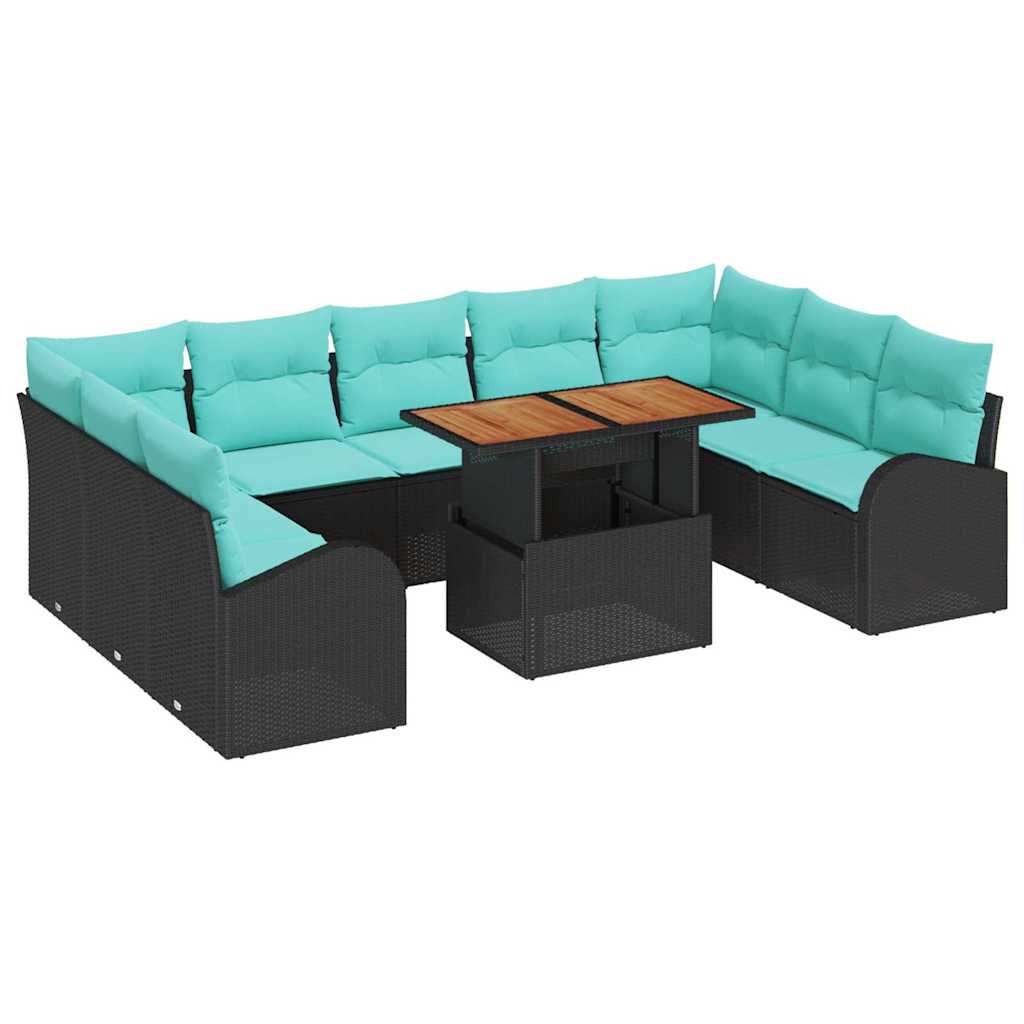 Set Divano da Giardino 10 pcs Nero Poly Rattan | homemem39