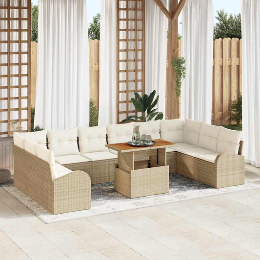 Set Divano da Giardino 11 pcs Beige Poly Rattan | homemem39