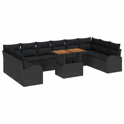Set Divano da Giardino 11 pcs Nero Poly Rattan - homemem39
