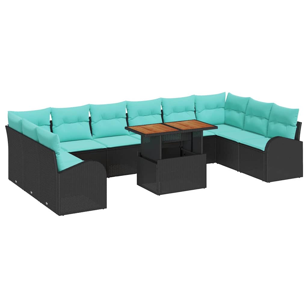 Set Divano da Giardino 11 pcs Nero Poly Rattan | homemem39