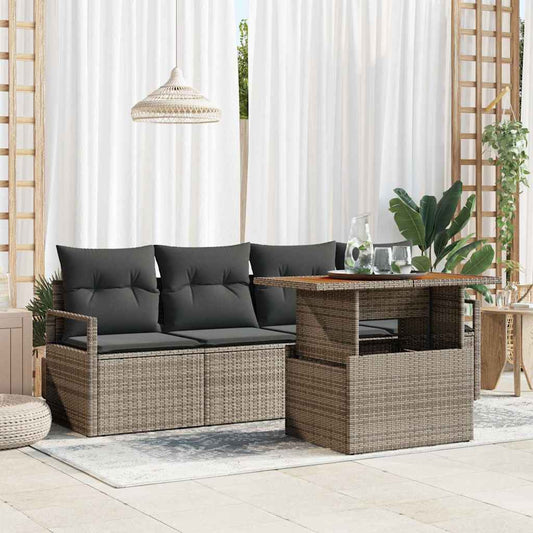 Set Divano da Giardino 5 pcs Grigio Poly Rattan