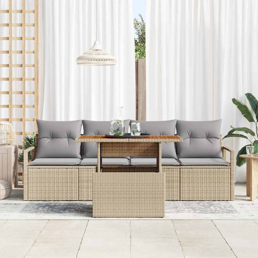 Set Divano da Giardino 5 pcs Beige Poly Rattan - homemem39