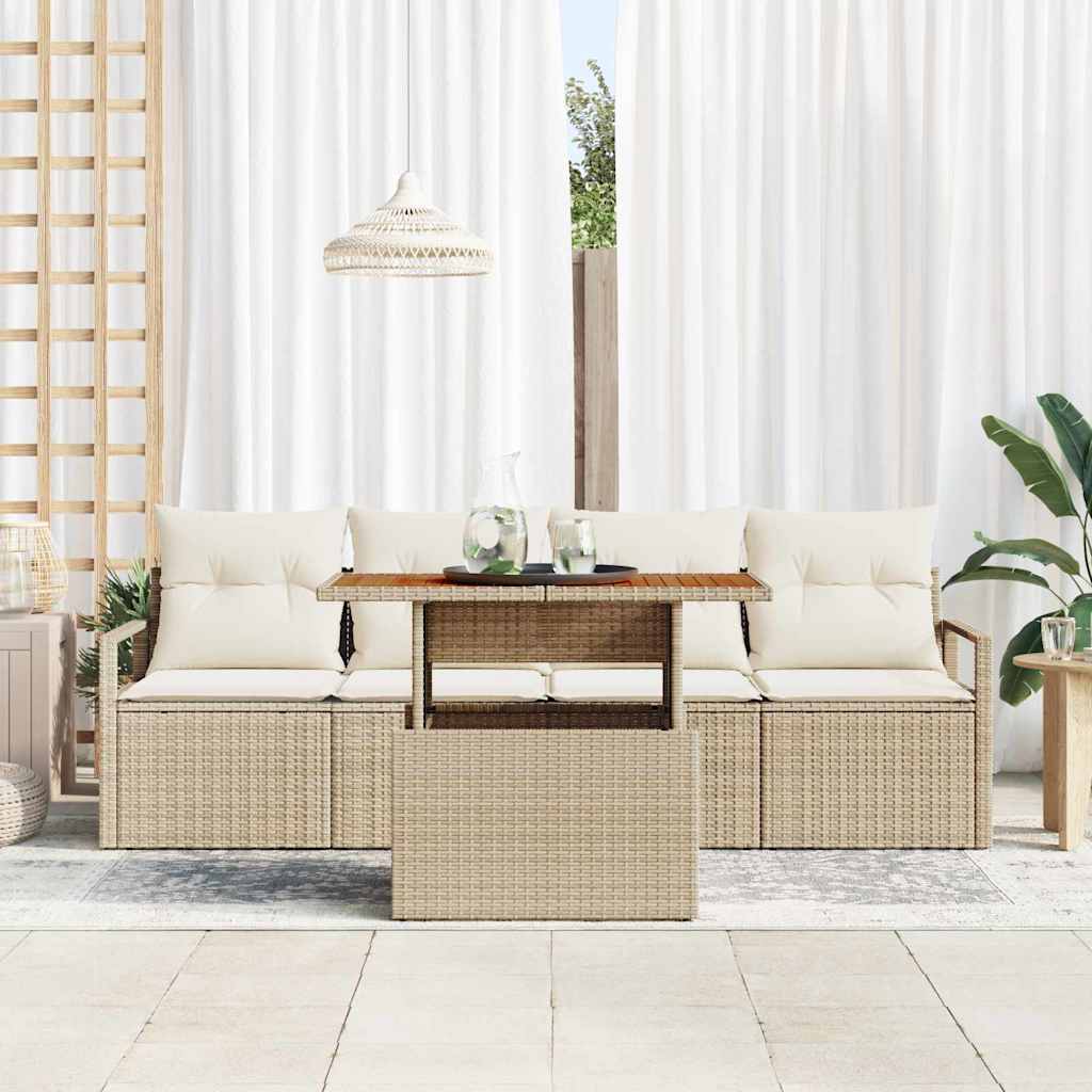 Set Divano da Giardino 5 pcs Beige Poly Rattan