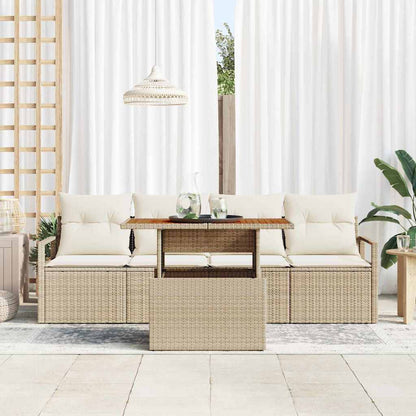 Set Divano da Giardino 5 pcs Beige Poly Rattan
