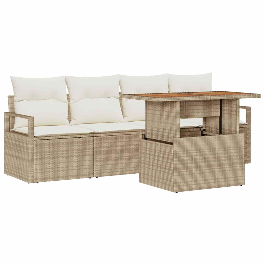 Set Divano da Giardino 5 pcs Beige Poly Rattan