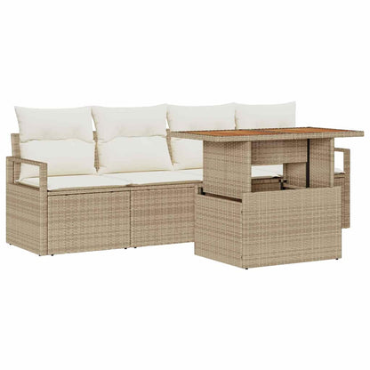 Set Divano da Giardino 5 pcs Beige Poly Rattan