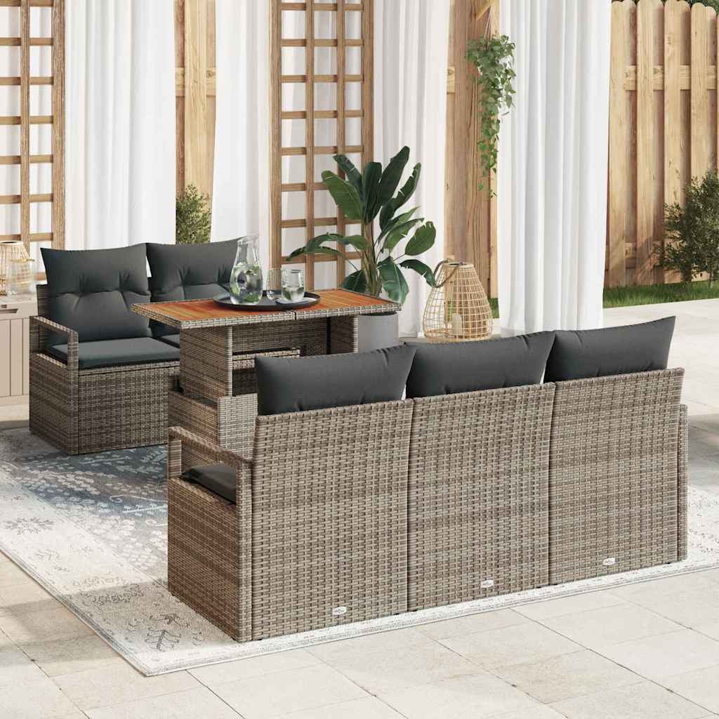 Set Divano da Giardino 6 pcs Grigio Poly Rattan