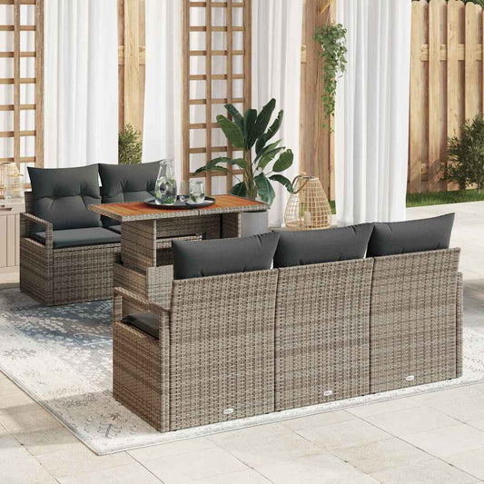 Set Divano da Giardino 6 pcs Grigio Poly Rattan