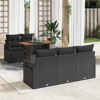 Set Divano da Giardino con archiviazione 6 pcs Nero Poly Rattan - homemem39