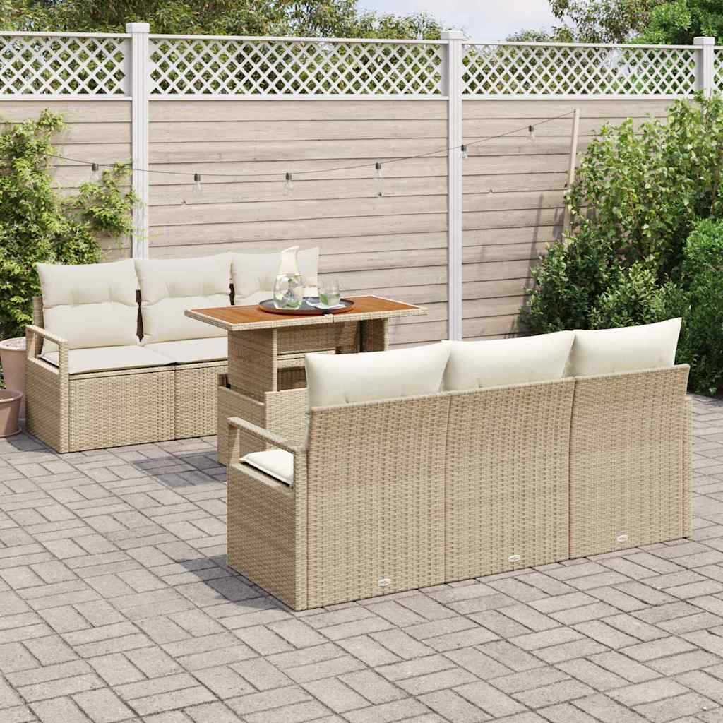 Set Divano da Giardino 7 pcs Beige Poly Rattan