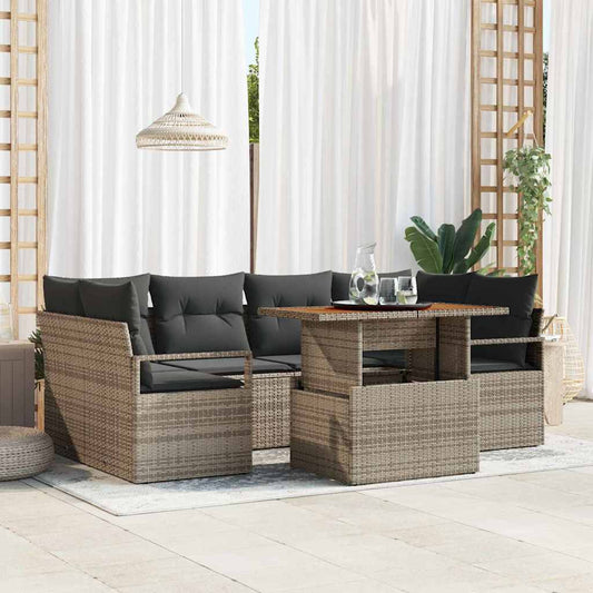 Set Divano da Giardino 7 pcs Grigio Poly Rattan
