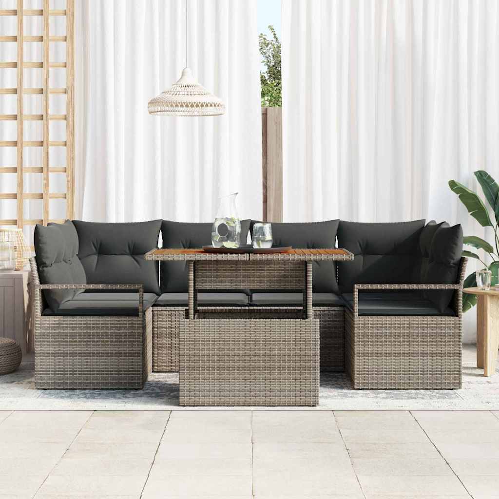 Set Divano da Giardino 7 pcs Grigio Poly Rattan