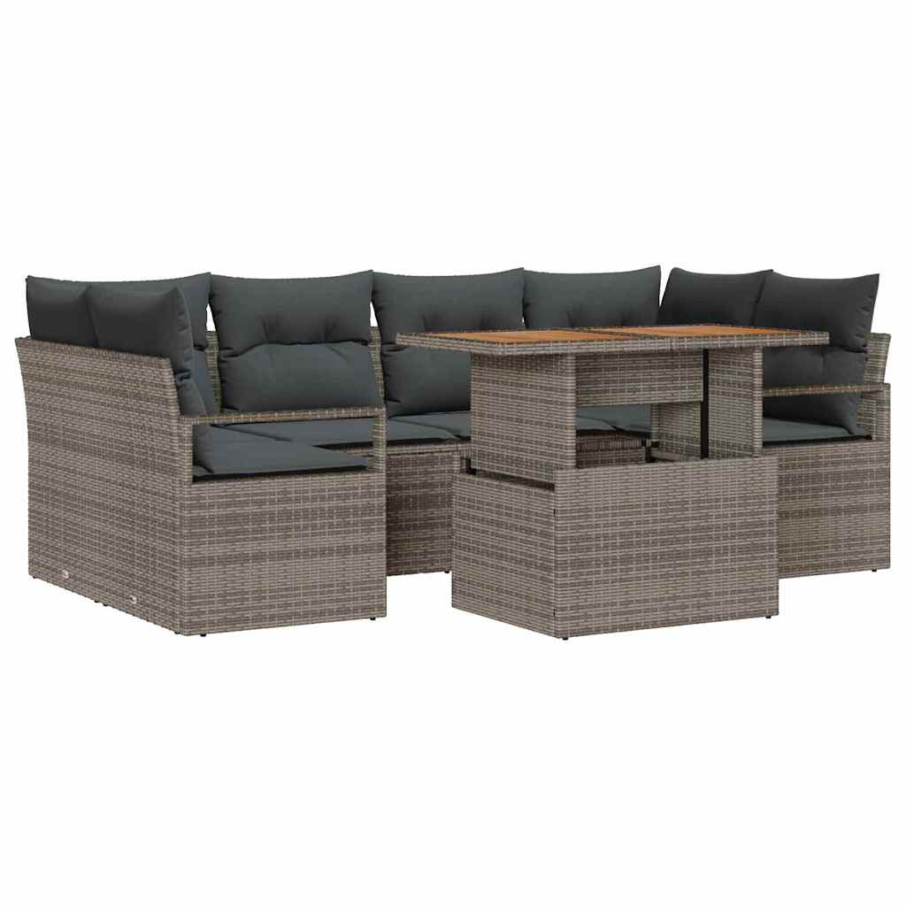 Set Divano da Giardino 7 pcs Grigio Poly Rattan