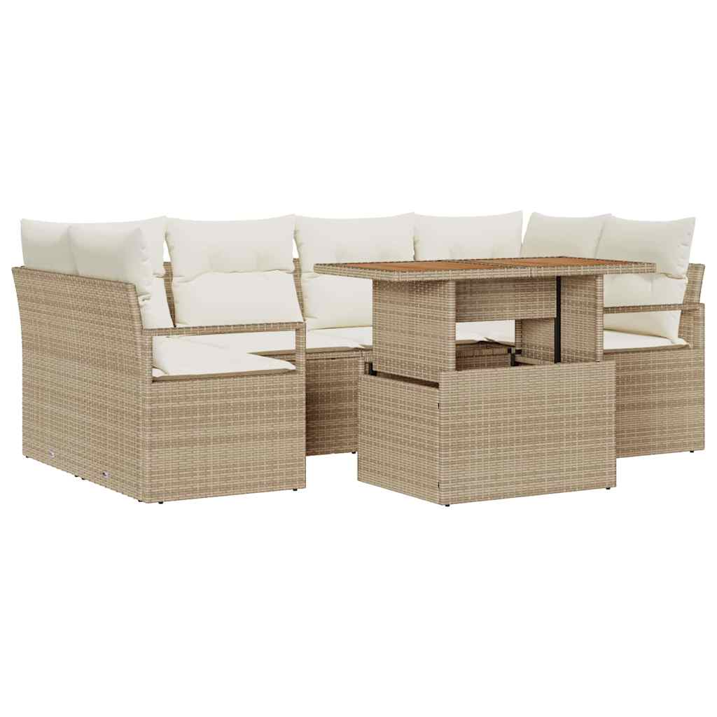 Set Divano da Giardino 7 pcs Beige Poly Rattan