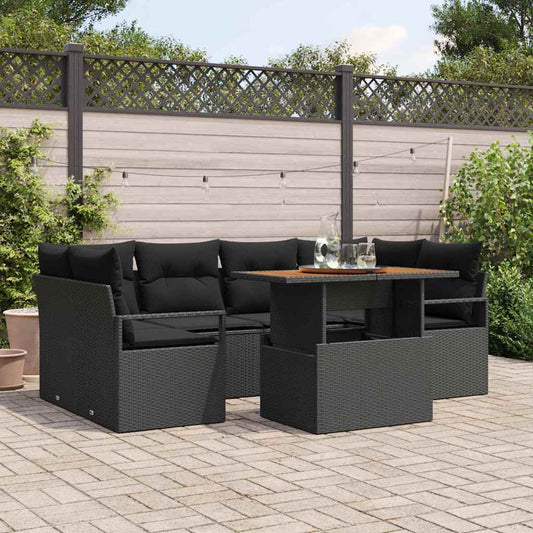 Set Divano da Giardino con archiviazione 7 pcs Nero Poly Rattan - homemem39