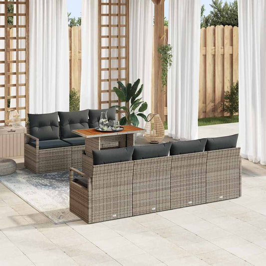 Set Divano da Giardino 8 pcs Grigio Poly Rattan