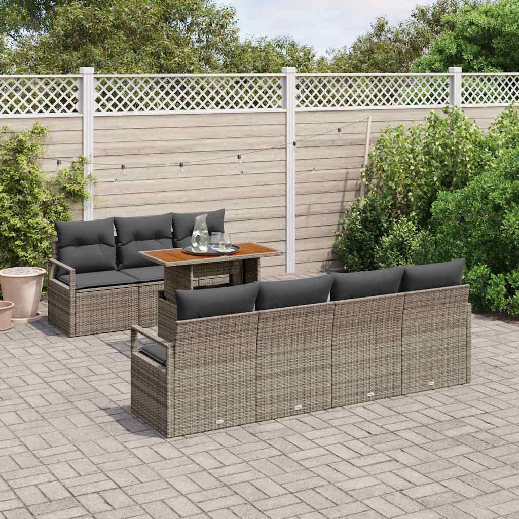Set Divano da Giardino 8 pcs Grigio Poly Rattan