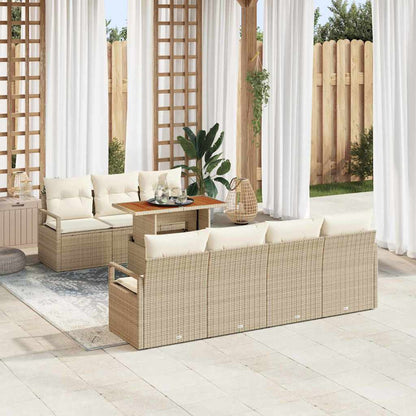 Set Divano da Giardino 8 pcs Beige Poly Rattan