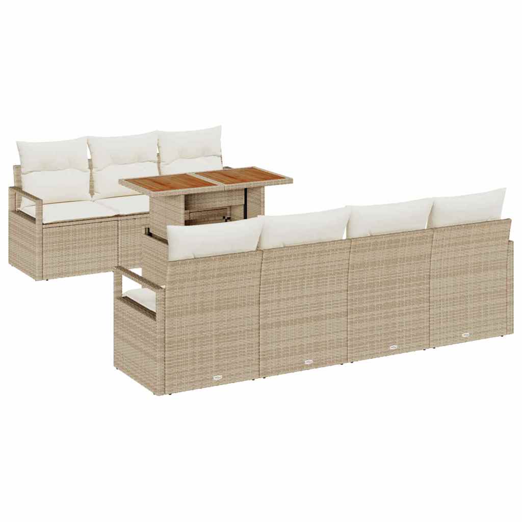 Set Divano da Giardino 8 pcs Beige Poly Rattan