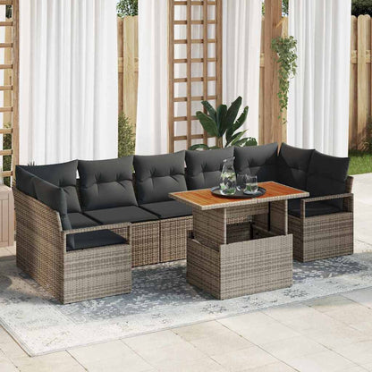 Set Divano da Giardino 8 pcs Grigio Poly Rattan