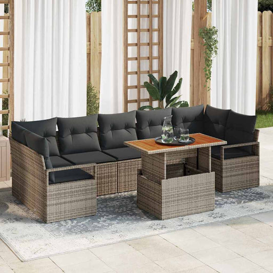 Set Divano da Giardino 8 pcs Grigio Poly Rattan