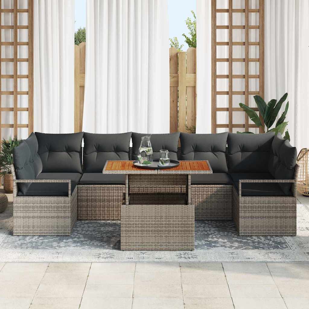 Set Divano da Giardino 8 pcs Grigio Poly Rattan
