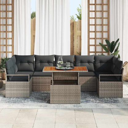 Set Divano da Giardino 8 pcs Grigio Poly Rattan