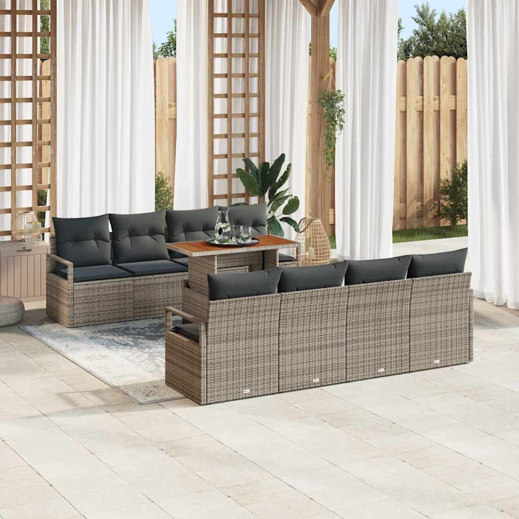 Set Divano da Giardino 9 pcs Grigio Poly Rattan