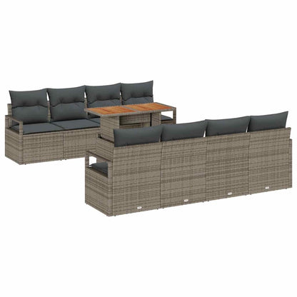 Set Divano da Giardino 9 pcs Grigio Poly Rattan