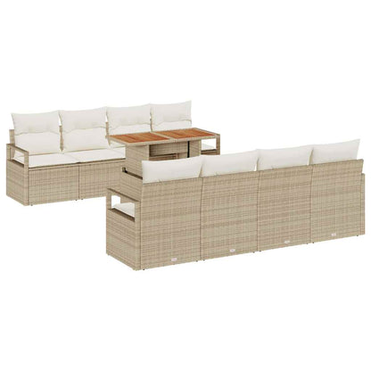Set Divano da Giardino 9 pcs Beige Poly Rattan
