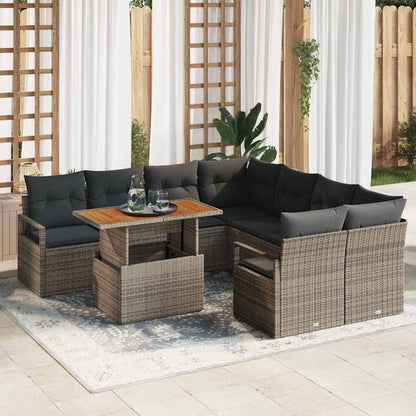 Set Divano da Giardino 9 pcs Grigio Poly Rattan
