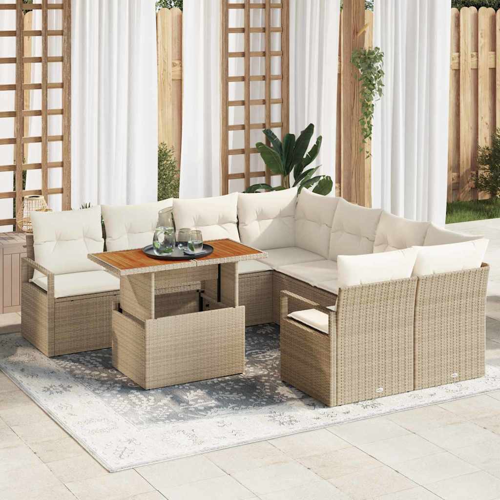 Set Divano da Giardino 9 pcs Beige Poly Rattan