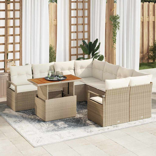 Set Divano da Giardino 9 pcs Beige Poly Rattan
