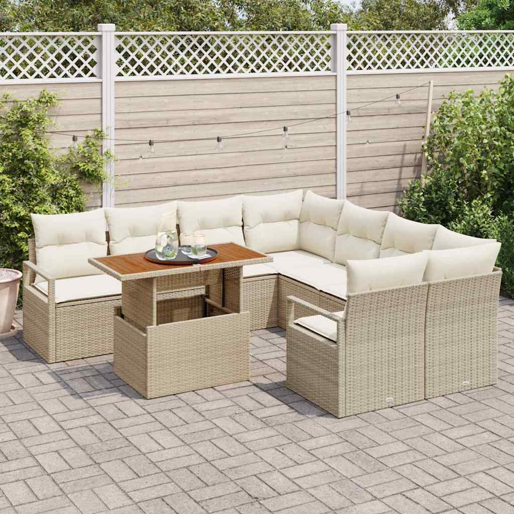 Set Divano da Giardino 9 pcs Beige Poly Rattan