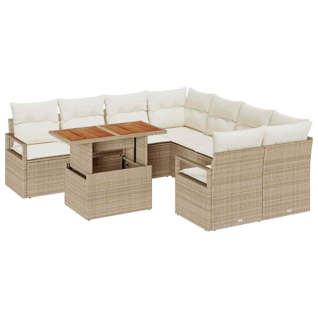 Set Divano da Giardino 9 pcs Beige Poly Rattan