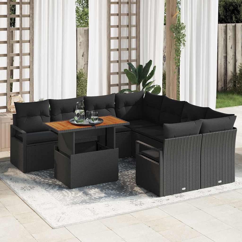 Set Divano da Giardino con archiviazione 9 pcs Nero Poly Rattan - homemem39