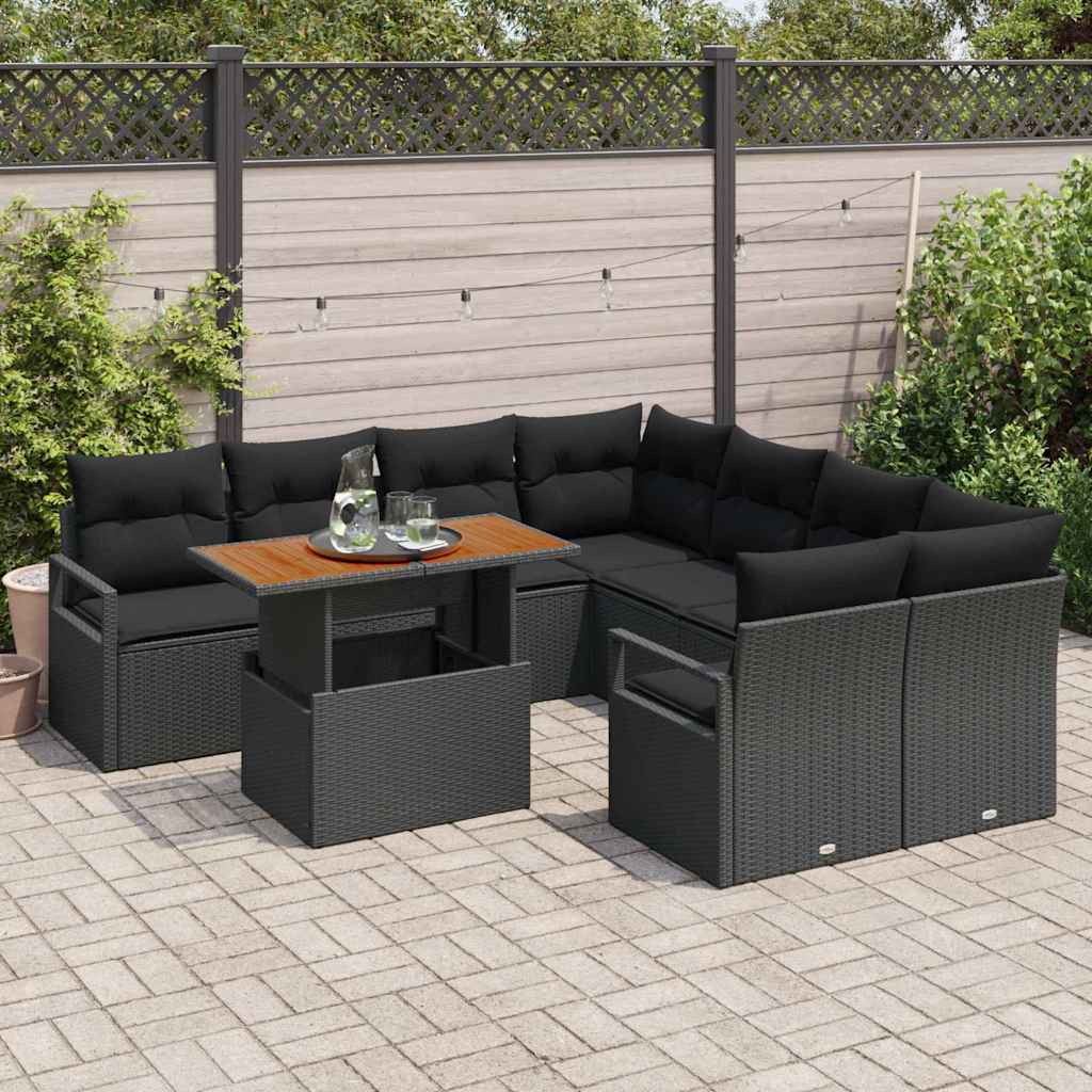 Set Divano da Giardino con archiviazione 9 pcs Nero Poly Rattan - homemem39