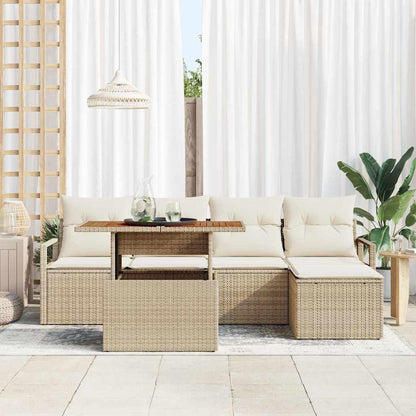 Set Divano da Giardino 6 pcs Beige Poly Rattan