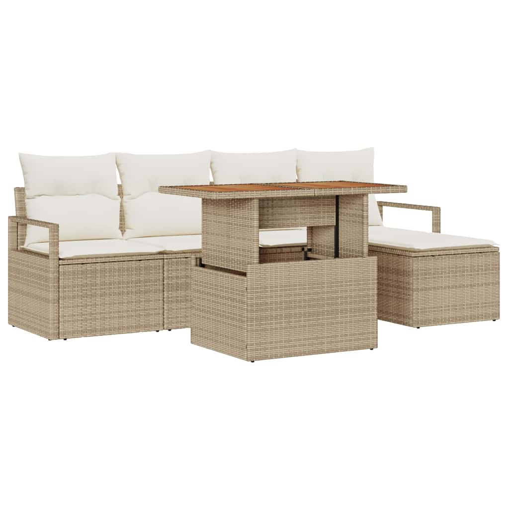 Set Divano da Giardino 6 pcs Beige Poly Rattan