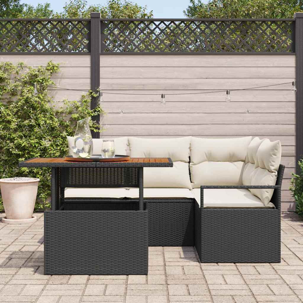 Set Divano da Giardino con archiviazione 5 pcs Nero Poly Rattan - homemem39