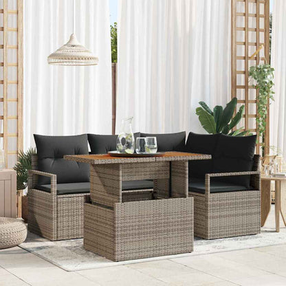 Set Divano da Giardino 5 pcs Grigio Poly Rattan