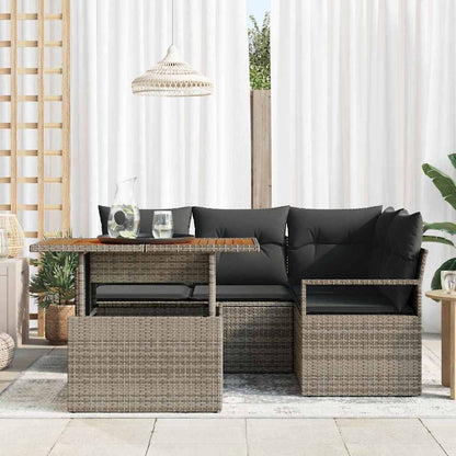 Set Divano da Giardino 5 pcs Grigio Poly Rattan