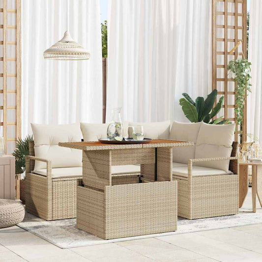 Set Divano da Giardino 5 pcs Beige Poly Rattan - homemem39