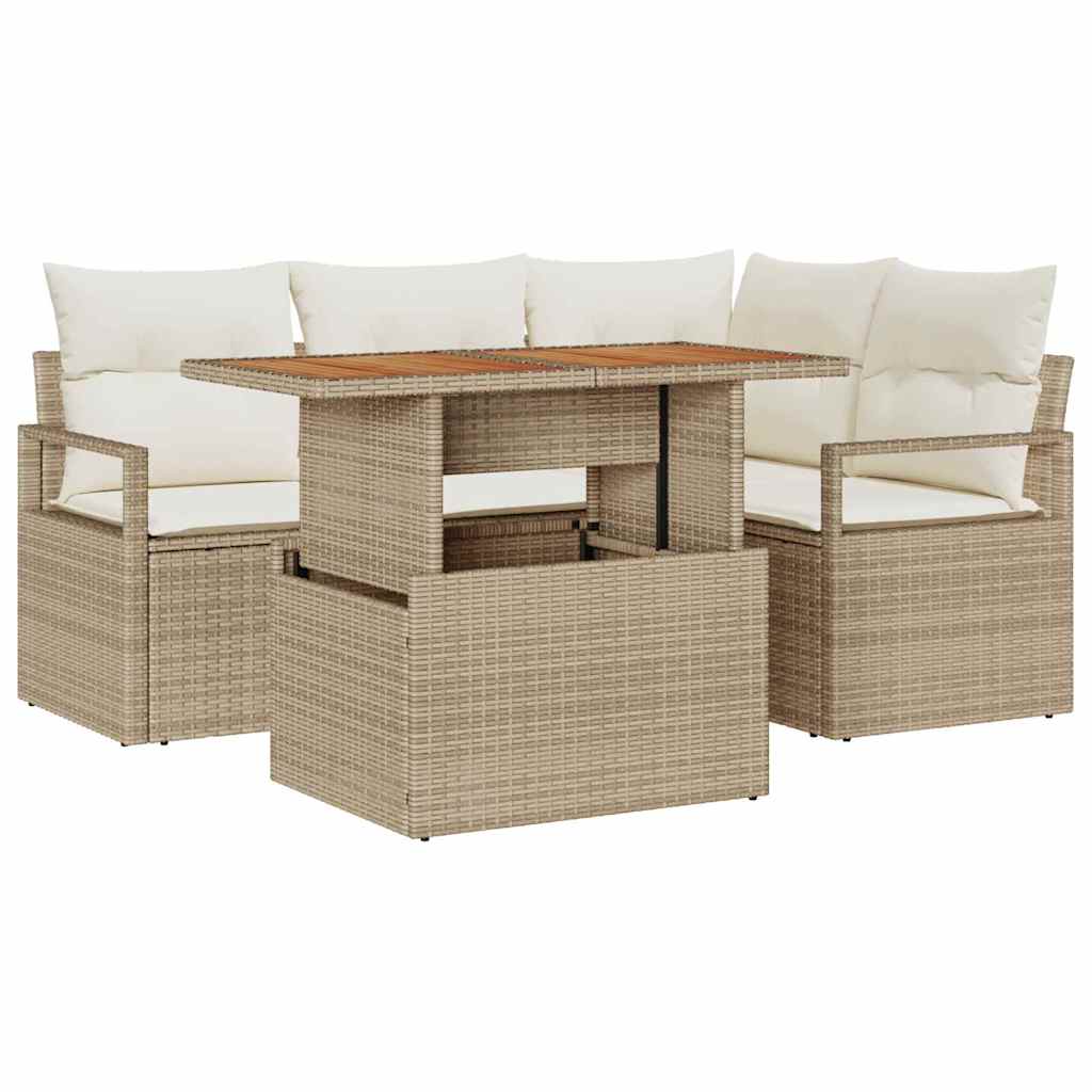 Set Divano da Giardino 5 pcs Beige Poly Rattan - homemem39