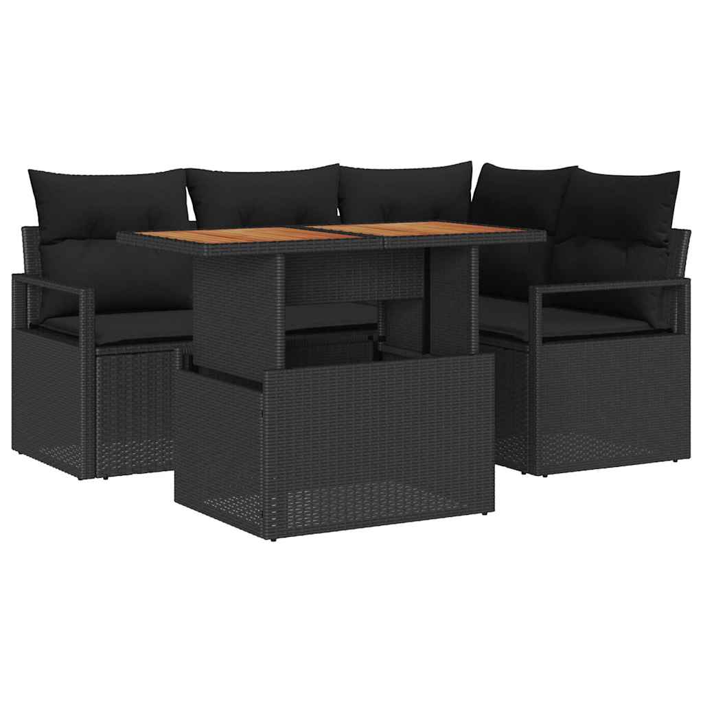 Set Divano da Giardino con archiviazione 5 pcs Nero Poly Rattan | homemem39