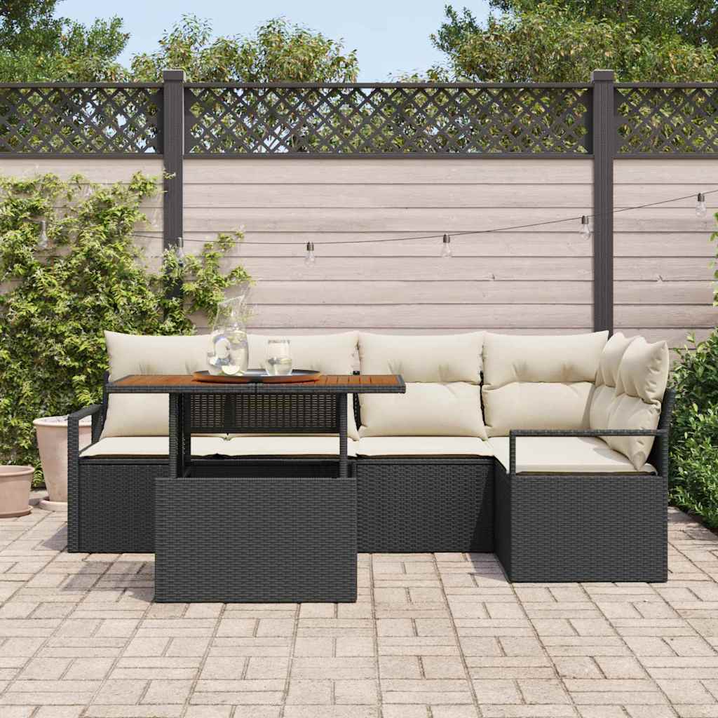 Set Divano da Giardino con archiviazione 6 pcs Nero Poly Rattan