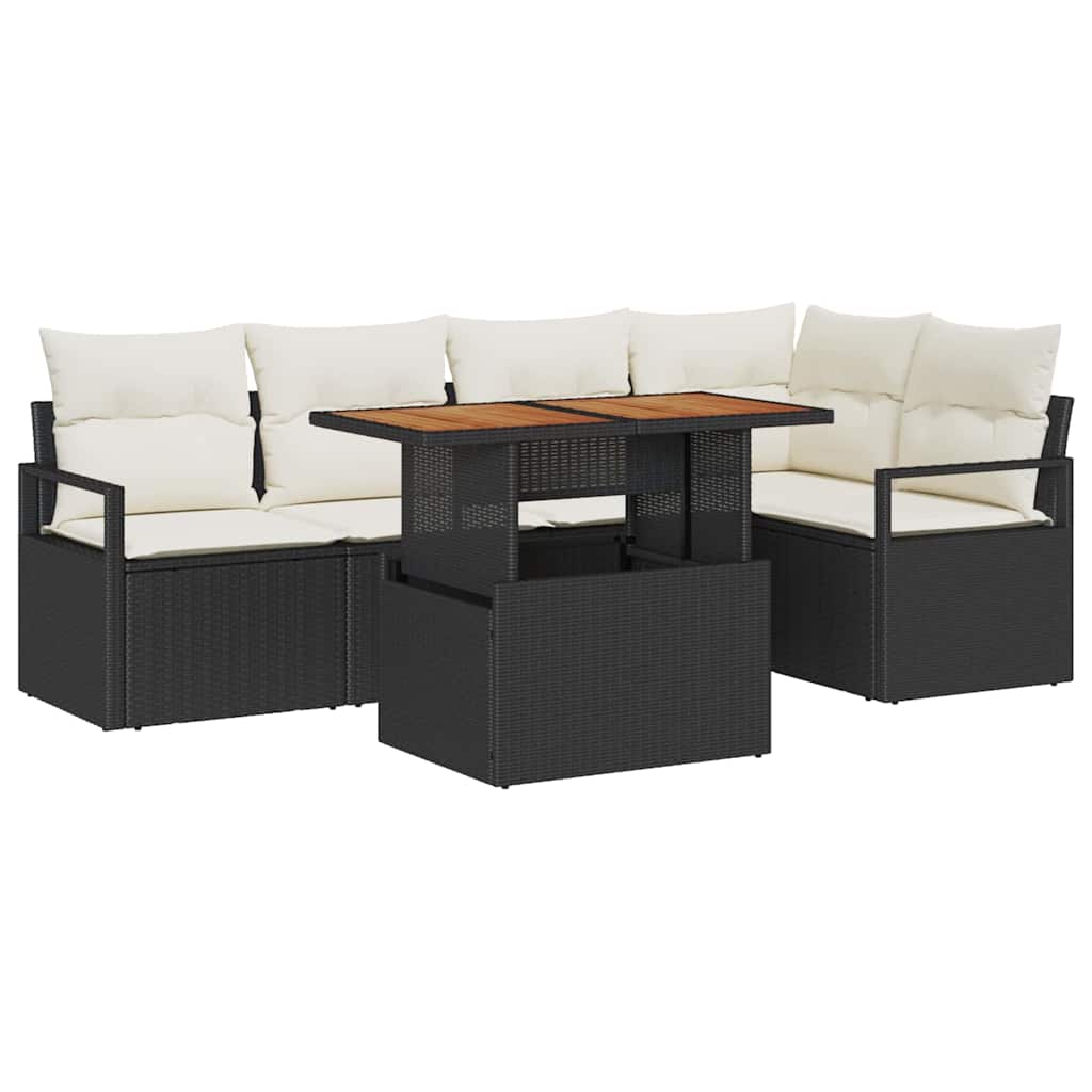 Set Divano da Giardino con archiviazione 6 pcs Nero Poly Rattan