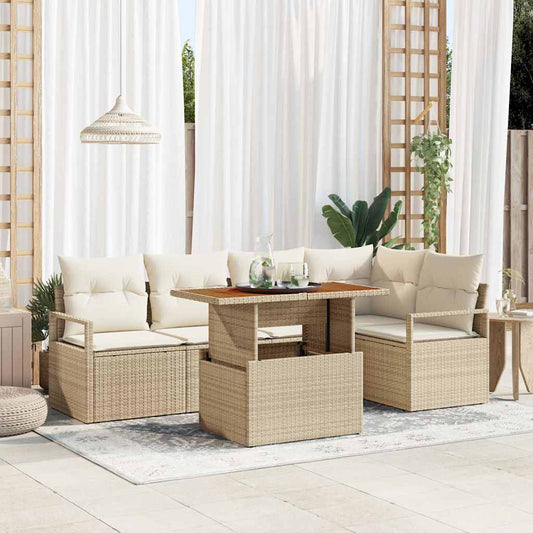 Set Divano da Giardino 6 pcs Beige Poly Rattan