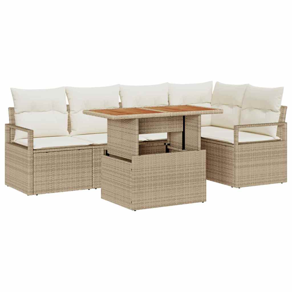 Set Divano da Giardino 6 pcs Beige Poly Rattan