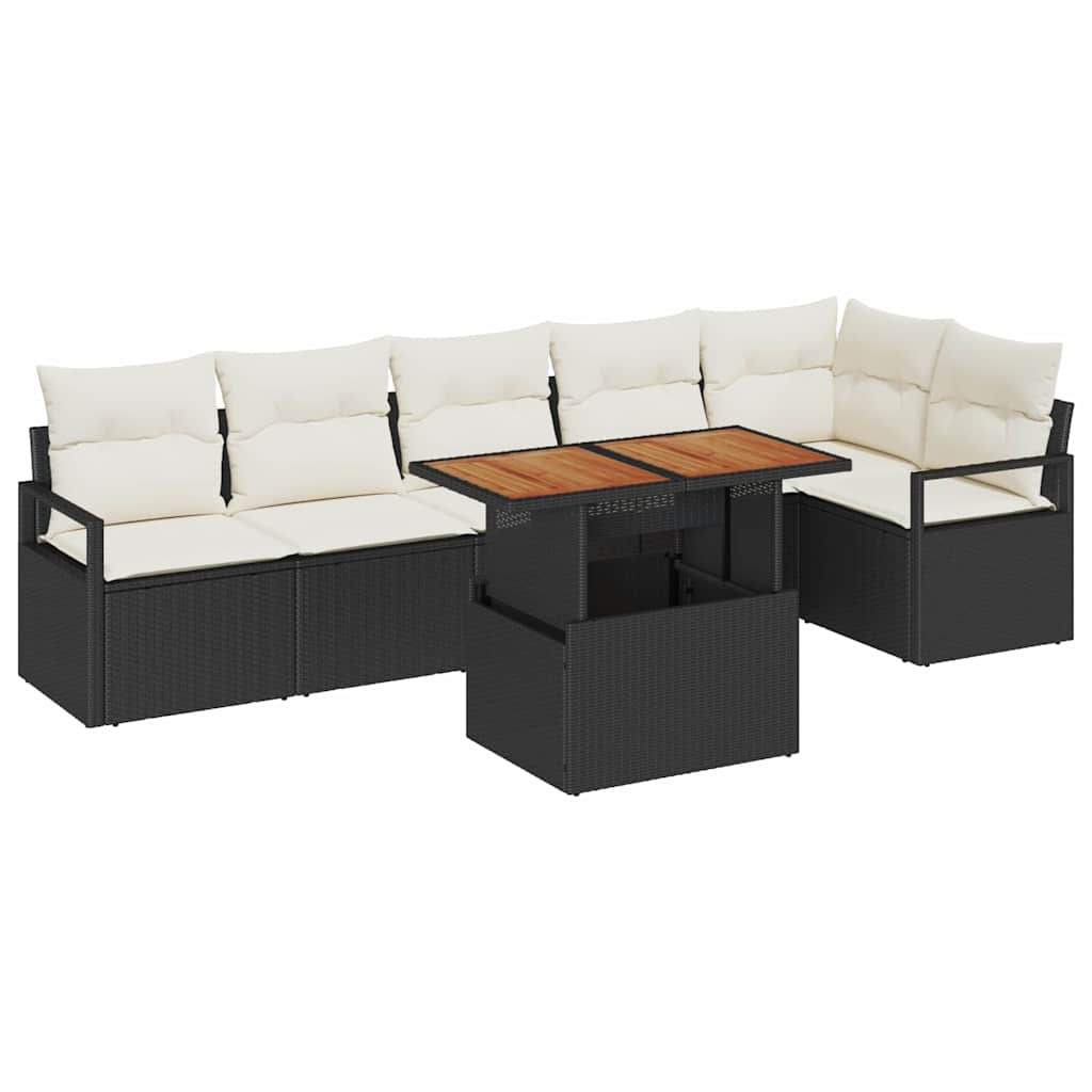 Set Divano da Giardino con archiviazione 7 pcs Nero Poly Rattan